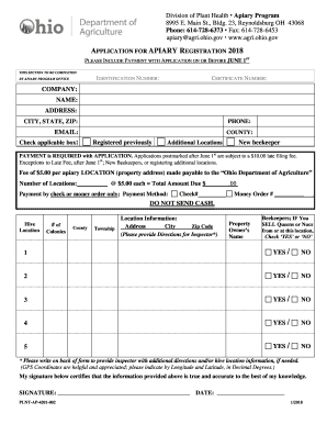 Ohio Apiary Registration  Form