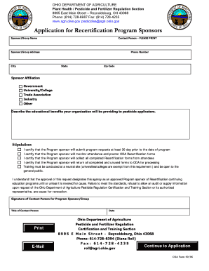 Application for Recertification Program Sponsors Ohio Department Agri Ohio  Form
