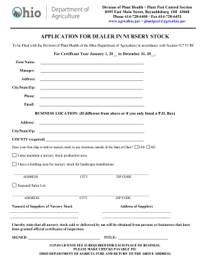 Ohio Nursery License  Form