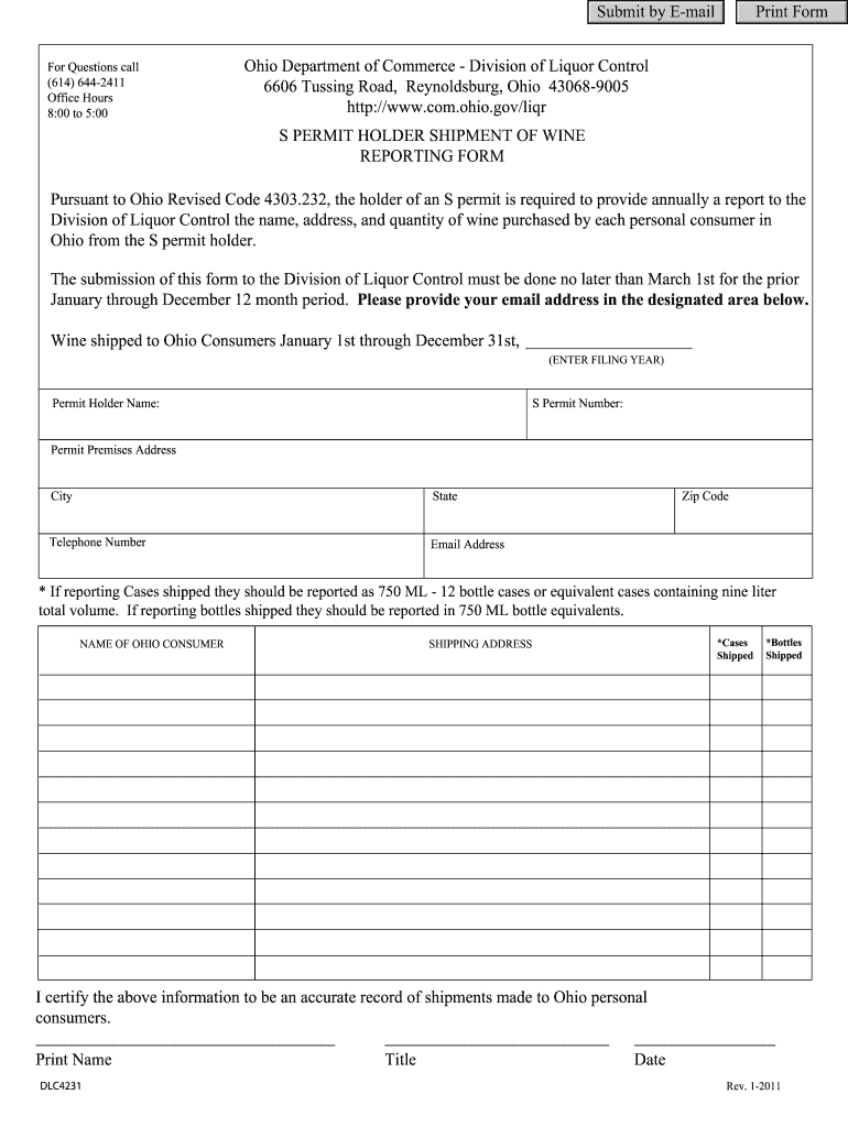 Get and Sign S PERMIT HOLDER SHIPMENT of WINE REPORTING FORM Ohio    Com Ohio