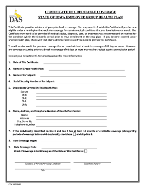 Certificate of Credible Coverage  Form