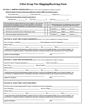 3 Part Scrap Tire Shippingreceiving Form