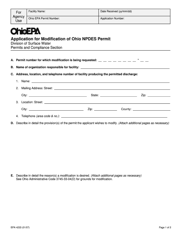  Application for Modification of Ohio NPDES Permit  Ohio EPA 2007