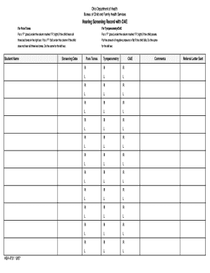 Hearing and Vision Screening Forms