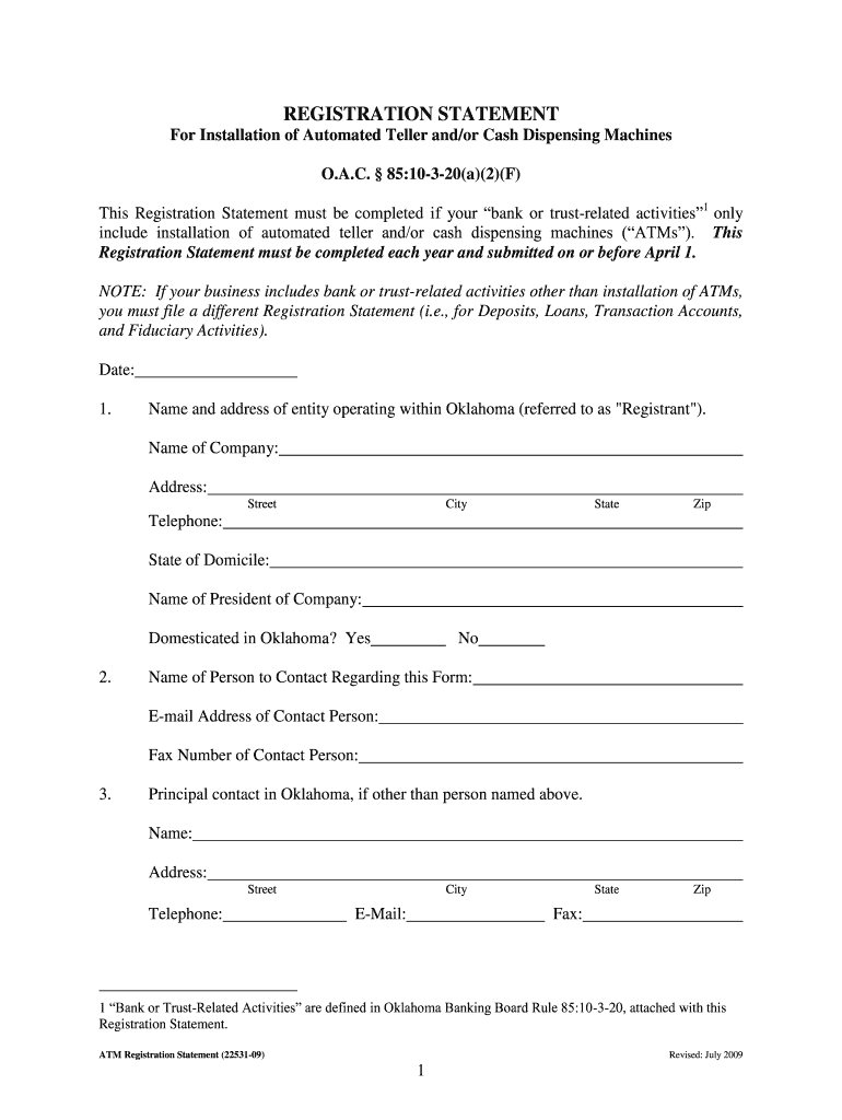 Get and Sign Oklahoma Atm Registration 2009-2022 Form