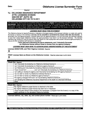 Oklahoma License Surrender Form Ok