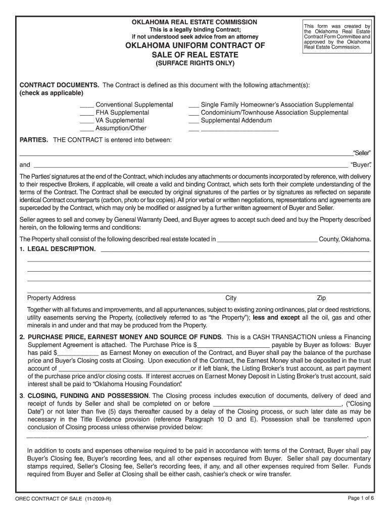  Oklahoma Real Estate Commission Forms 2009-2024