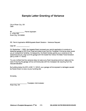 Request for Variance Sample Letter  Form