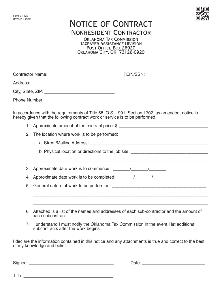 Get and Sign Oklahoma Form Bt 175 2012