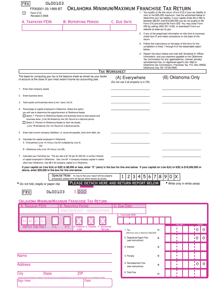  Oklahoma Minimum Franchise Tax Form 2007