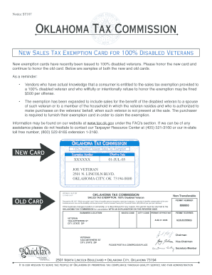 Oklahoma Tax Exempt Replacement Card  Form