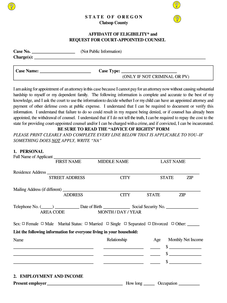 Application for Court Appointed Attorney  Courts Oregon  Form