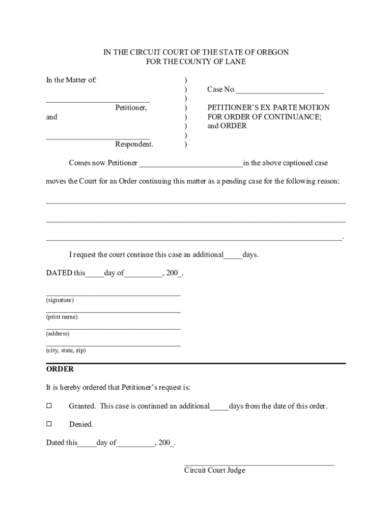  Motion and Order for Continuance Forms and Instructions Packet Number 18C  Courts Oregon 2005