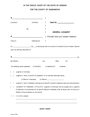 General Judgement Eviction in California Form