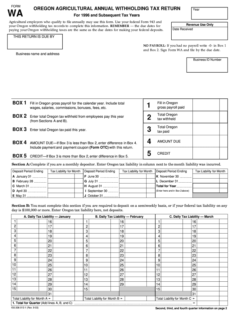  Oregon Form Wa 2003