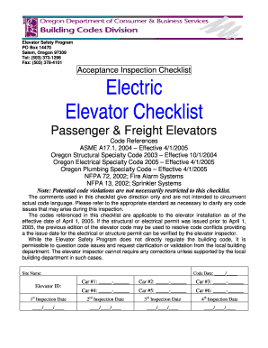 Elevator Inspection Checklist  Form