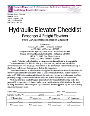 Elevator Inspection Checklist  Form