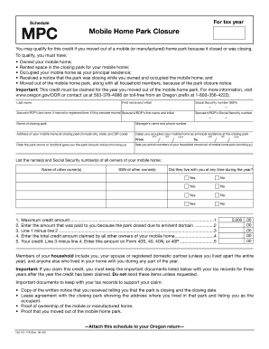 Schedule Mpc Mobile Home Park Closure Form