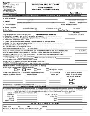 Oregon Fuels Tax Refund Claim Form Fillable