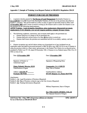 Appendix C Sample of Training Area Request Packet to ORARNG Regulation 350 29 Oregon  Form