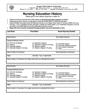 OSBN Nursing Education History Form State of Oregon Oregon