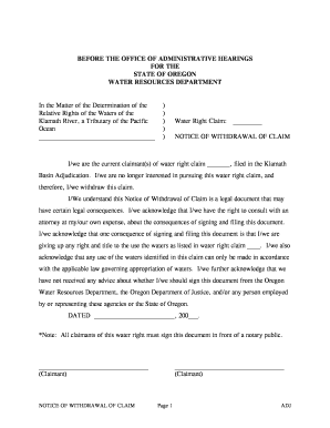 Notice of Withdrawal of Claim Form