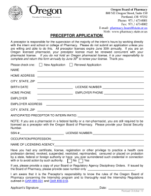 PRECEPTOR APPLICATION State of Oregon Oregon  Form