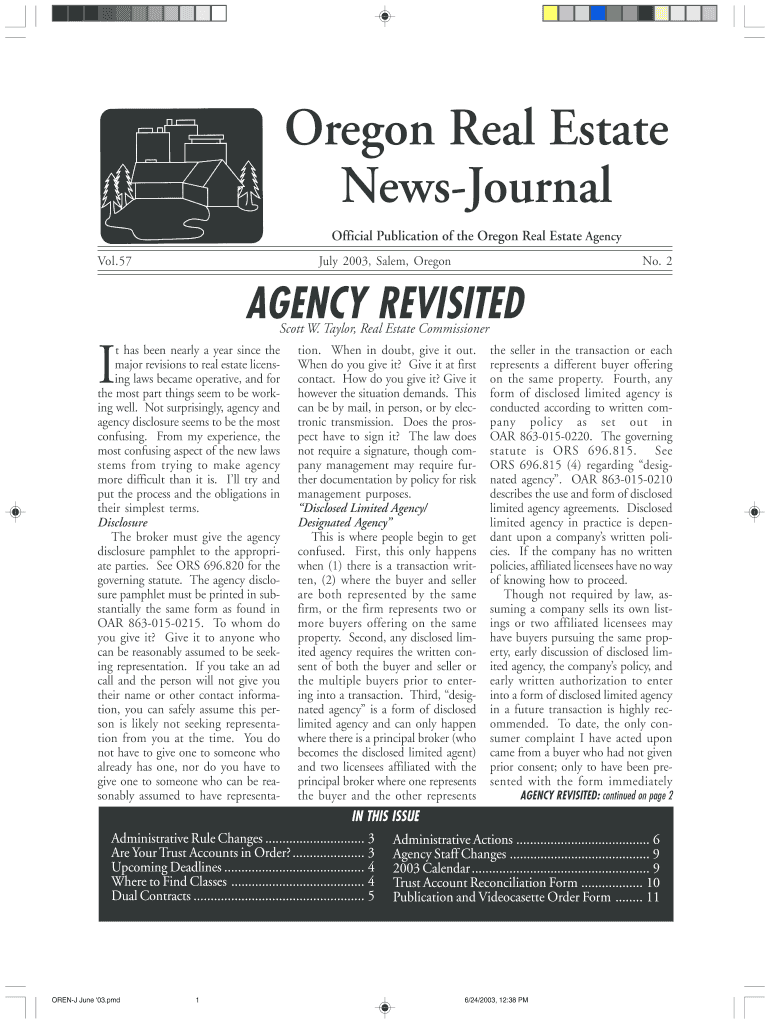 Oregon Real Estate News Journal July Oregon  Form