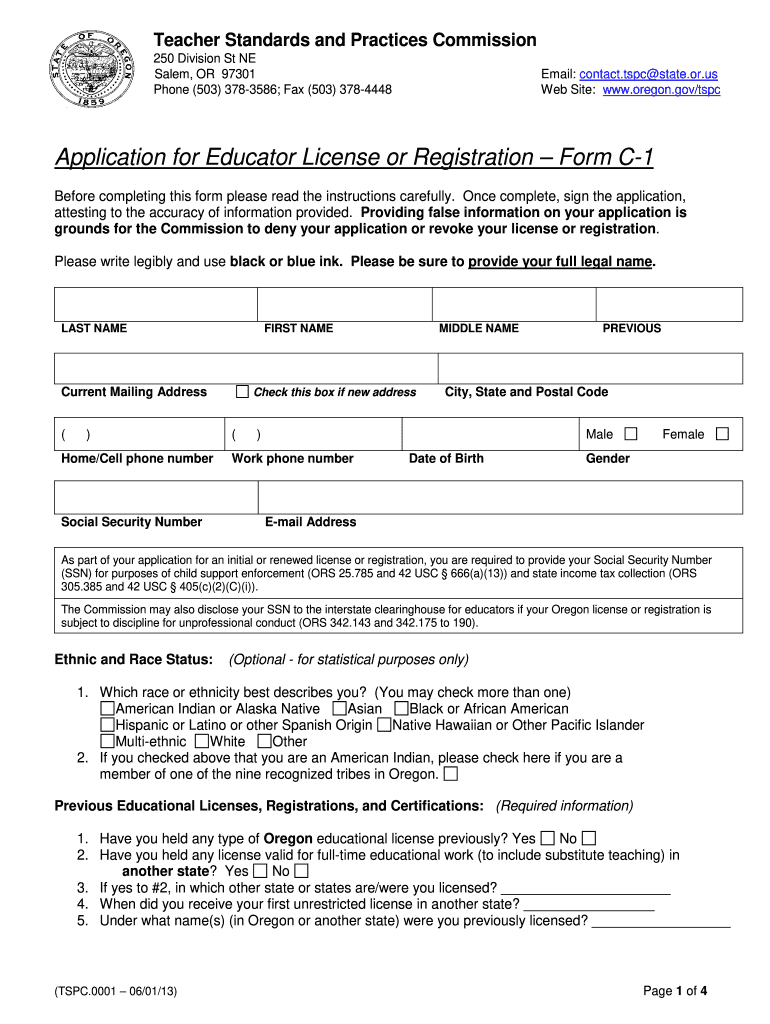  Oregon Tspc C 1 Form 2013