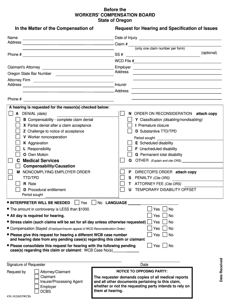  WCB Request for Hearing Form 803 2003-2024
