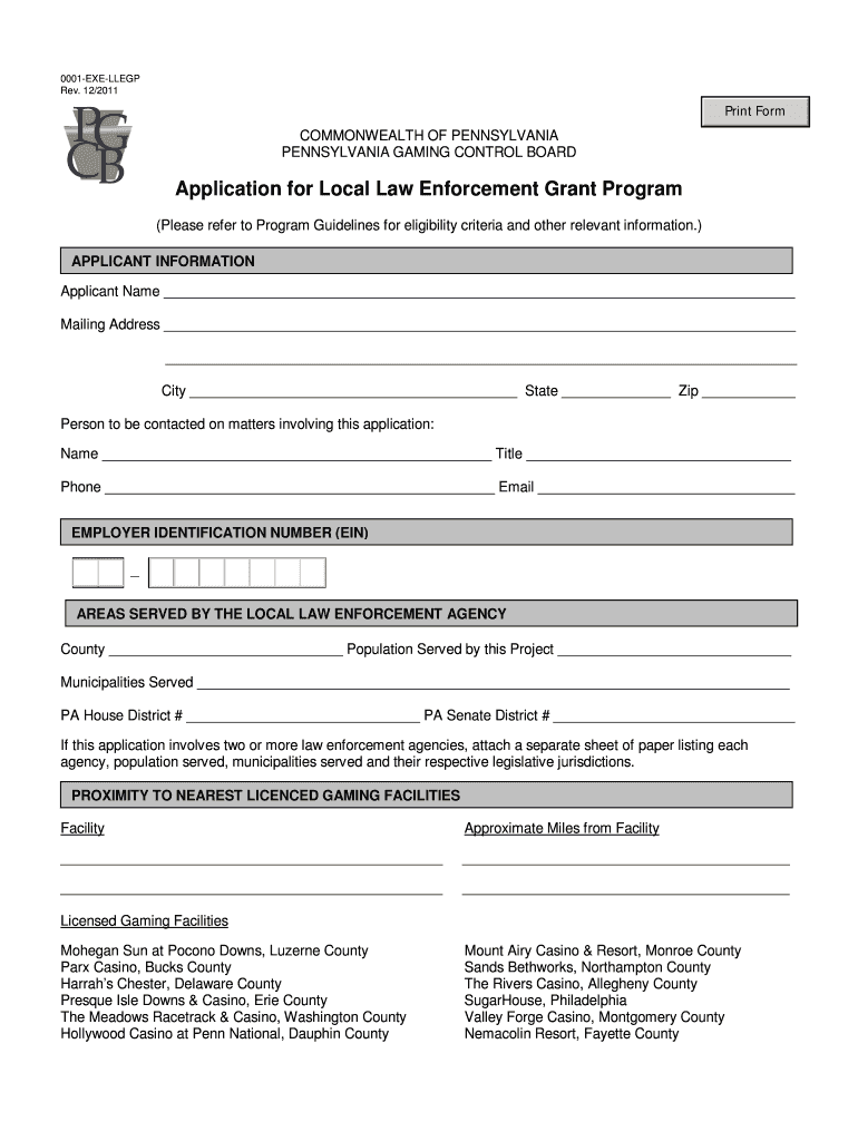 Application for Local Law Enforcement Grant Program Gamingcontrolboard Pa  Form