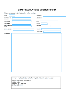 Draft Regulations Comment Form Pennsylvania Gaming Control Board Gamingcontrolboard Pa