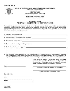 623 Renewal of Registration of Corporate Name Office of the  Form