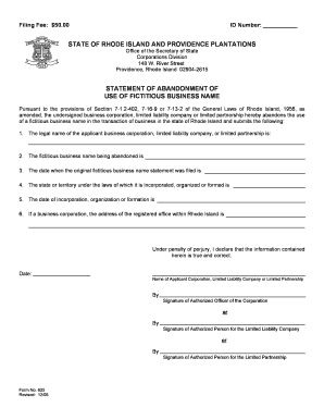 625 Abandonment of Fictitious Business Name Secretary of State  Form