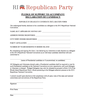 RI Delegate Pledge Form Rhode Island Office of the