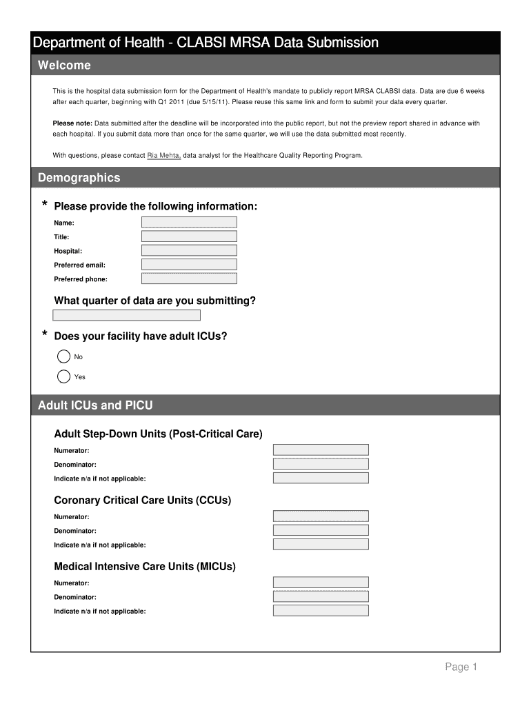 Healthcare Quality Reporting Program HOSPITAL ACQUIRED  Form