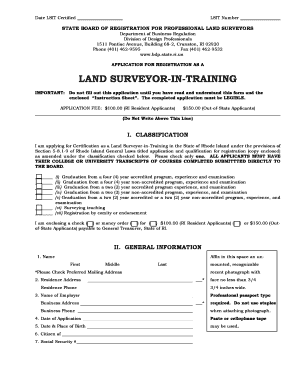 LAND SURVEYOR in TRAINING Bdp Ri  Form