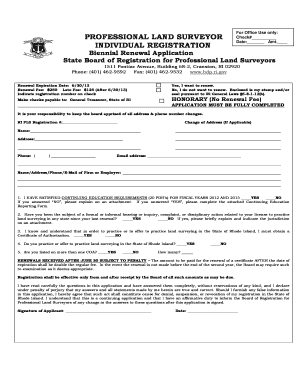 PROFESSIONAL LAND SURVEYOR INDIVIDUAL REGISTRATION Bdp Ri  Form