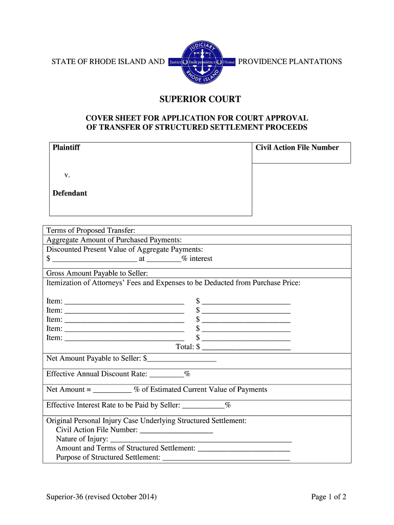 COVER SHEET APPLICATION for COURT APPROVAL of  Form