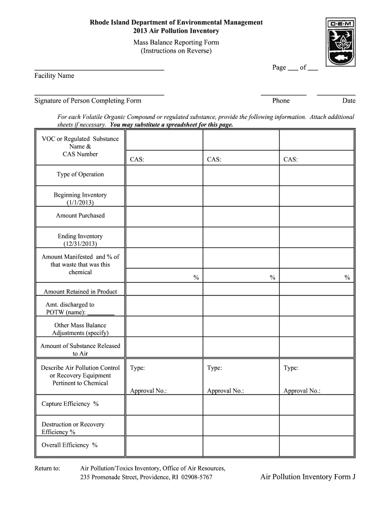  Ri Dem Air Pollution Inventory Mass Balance Reporting Forms 2013