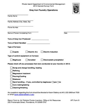 Rhode Island Department of Environmental Management Air Pollution Inventory Gray Iron Foundry Operations Data for Production in   Form