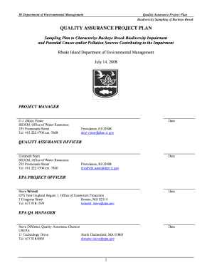 Quality Assurance Project Plan Rhode Island Department of Dem Ri  Form