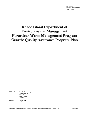 RI DEMHazardous Waste Management Program Generic Quality Assurance Program Plan  Form