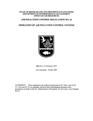 RIDEM Air Resources Air Pollution Control Regulation No 16 Operation of Air Pollution Control Systems Air Pollution Control Regu  Form