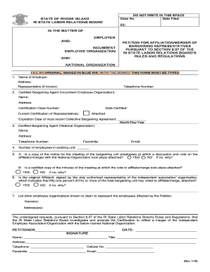 Date Filed STATE of RHODE ISLAND RI STATE LABOR RELATIONS BOARD EE in the MATTER of EMPLOYER and INCUMBENT EMPLOYEE ORGANIZATION  Form