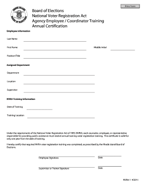 Board of Elections National Voter Registration Act Agency Employee  Form