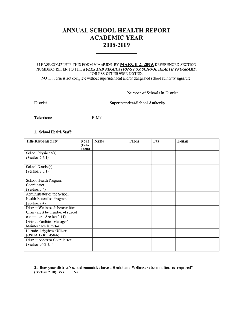 ANNUAL SCHOOL HEALTH REPORT ACADEMIC YEAR  Form