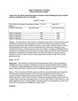 1 Family Participation Counseling Policy &amp; Protocols Template Health Ri  Form