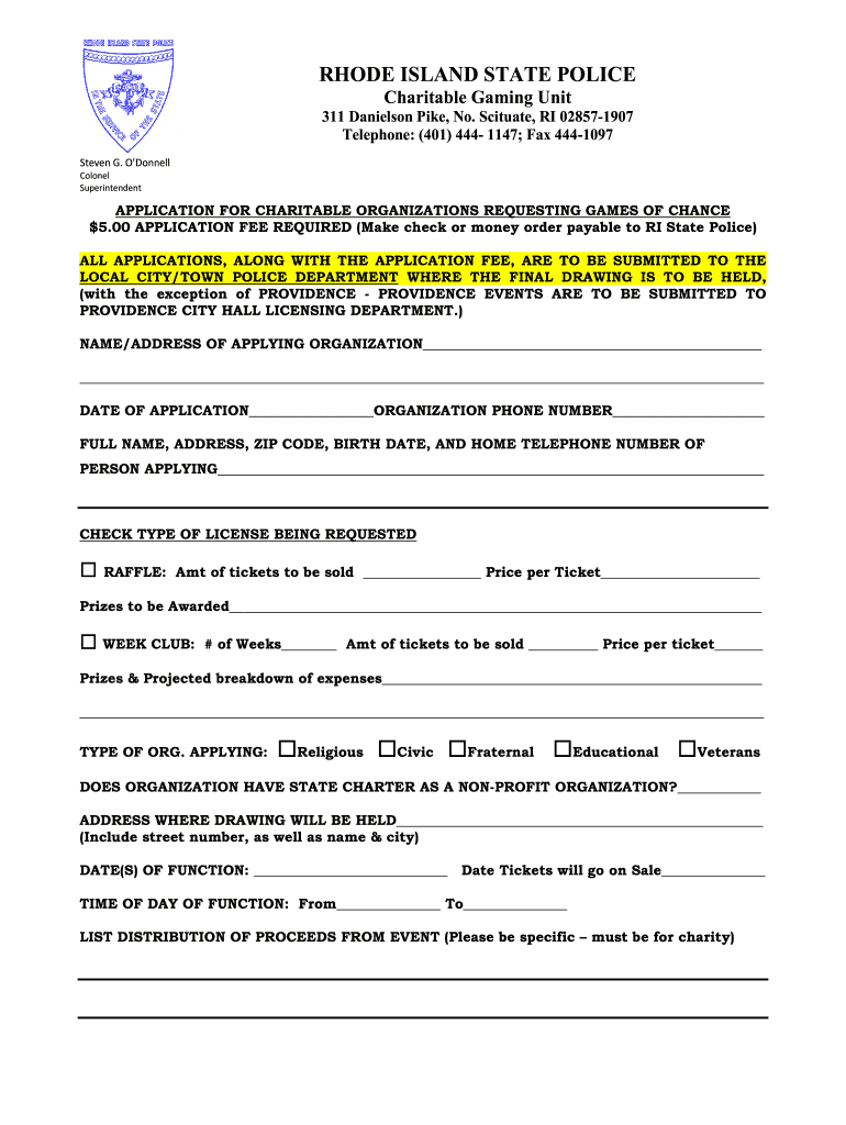 Ri State Police Raffle License  Form