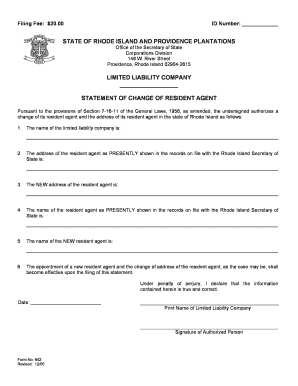642 Change of Resident Agent Rhode Island Office of the  Form
